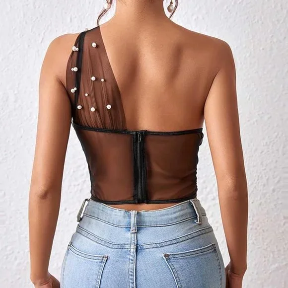 Sheer One Shoulder Bustier Top - Picture 2 of 5